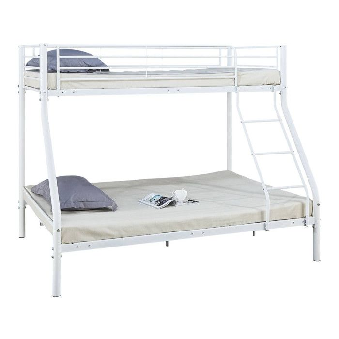 Lit superposé en métal Leo Sommiers inclus - 90/140 x 190 cm - Blanc Lit superposé en métal Leo Sommiers inclus - 90/140 x 190 cm - Blanc