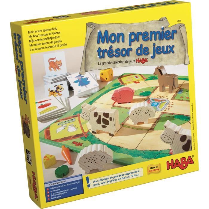 HABA - Mon premier trésor de jeux - 10 jeux en un avec pièces en bois  4686
