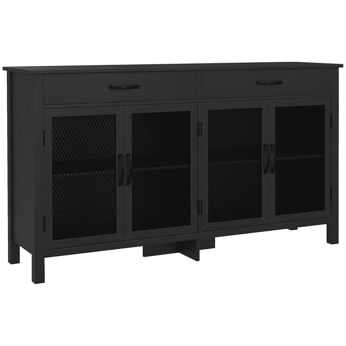 Buffet bas - meuble de rangement - HOMCOM - 4 portes étagères réglables 2 tiroirs style industriel - bois - 150x40x85cm - noir Buffet bas - meuble de rangement - HOMCOM - 4 portes étagères réglables 2 tiroirs style industriel - bois - 150x40x85cm - noir