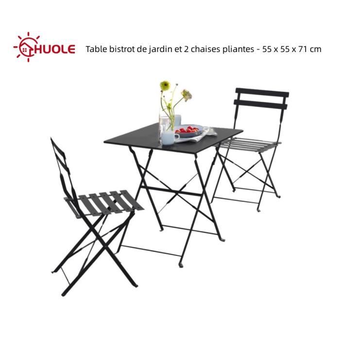 table bistrot de jardin pliante - huole - 55 x 55 x 71 cm - acier - noir