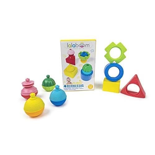 Lalaboom – 4 Géo-formes Et Perles De Motricité – Jouet éveil 10 Mois à 4 Ans – 12 Pièces – Montessori