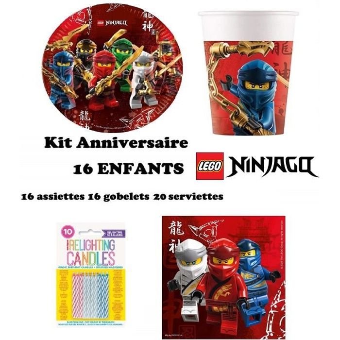 Kit Anniversaire Lego Ninjago 52 pièces ( 16 Assiettes, 16