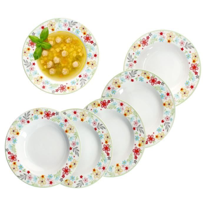 Assiettes à soupe - MamboCat - Variant Fleurs - 6 pièces - Porcelaine - 150 ml
