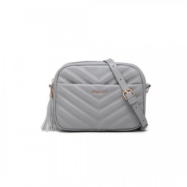 Sac à Main - MISS LULU - Petit Sac Bandoulière Femme - PU - Gris - 21cm x 16cm x 6cm