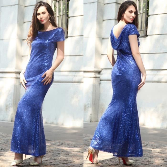 Maxi Robe De Soiree Cocktail Longue Bleu Roi Fourreau Col Bateau