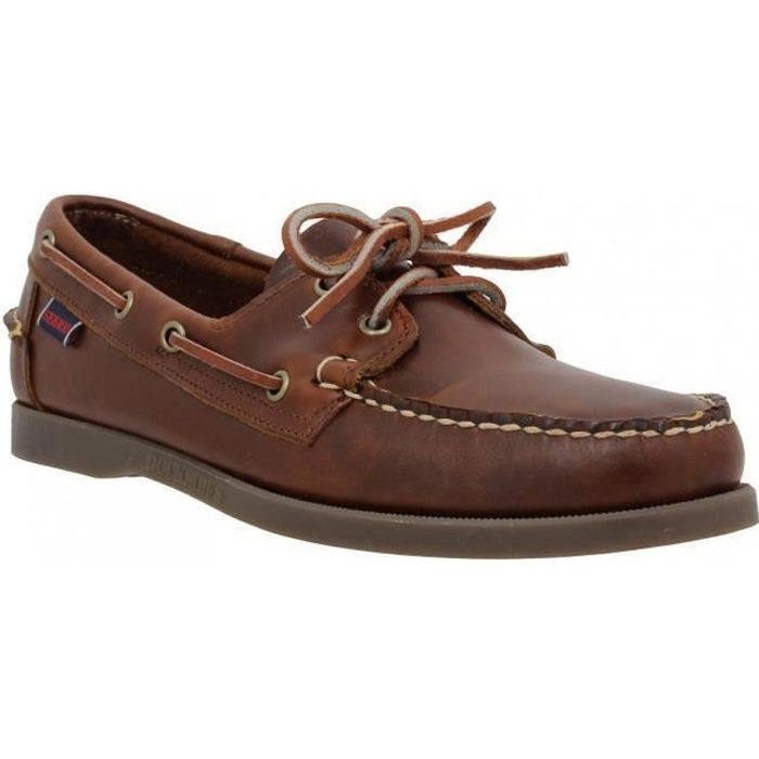 Chaussures bateaux homme Sebago Docksides cuir - Pistolet Marron - Lacets carrés - Confort exceptionnel