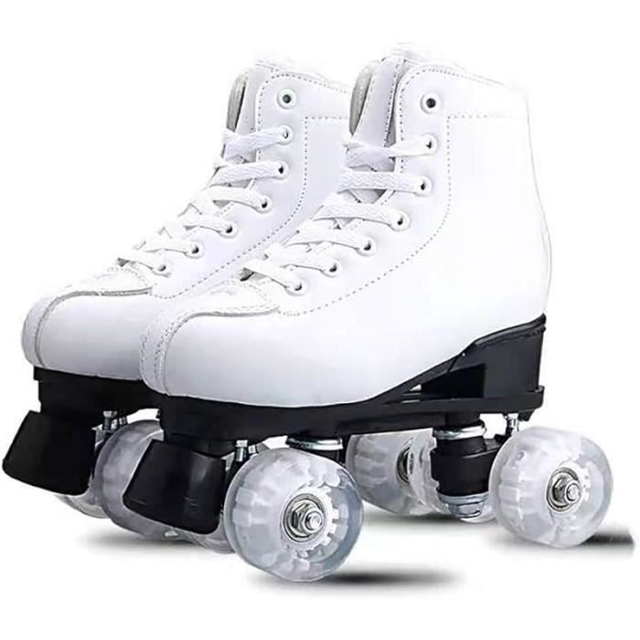updayday patins roulettes doubles patins roulettes pour adultes quatre roues chaussures roulettes hautes en cuir pu blanc