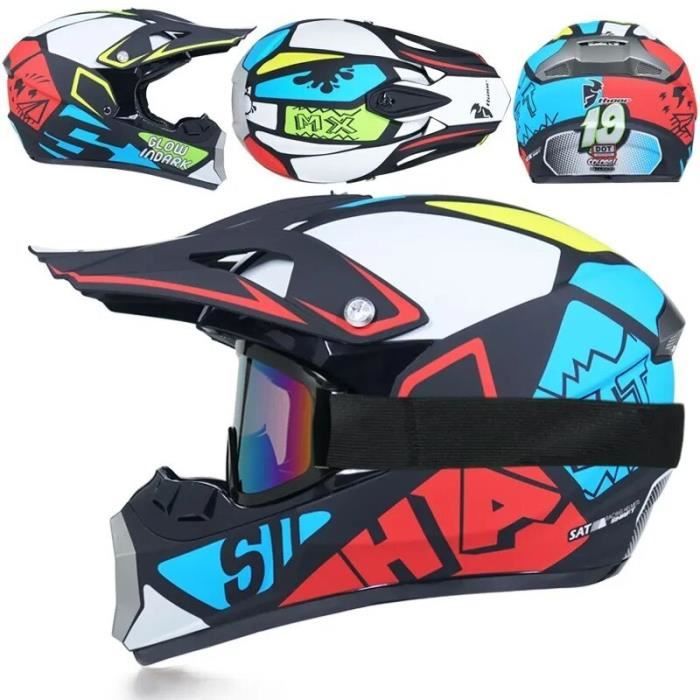 Casque Motocross Jeunesse BiLT Redemption XXL - Bleu/blanc/noir, Avec Lunettes, Occasion, Pour VTT/dirtbike