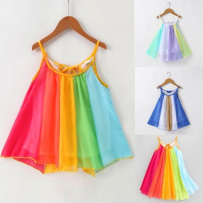 Enfant En Bas Age Enfants Bebe Filles Vetements De Princesse Sans Manches En Mousseline De Soie Tutu Robes Arc En Ciel Violet Cdiscount Pret A Porter