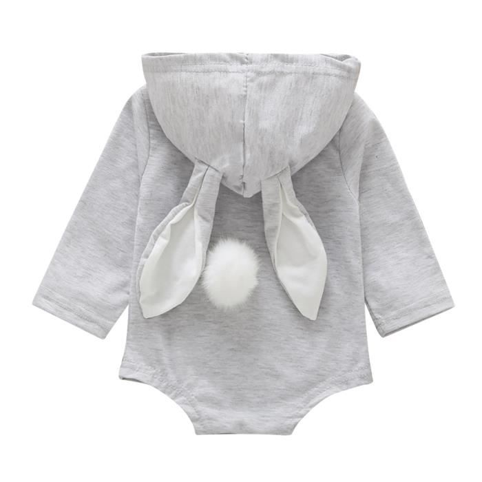 Barboteuse A Capuche Bebe Fille Garcon Combinaison Oreille De Lapin Body Manche Longue Ensemble De Pyjama Jumpsuit 0 12 Ans Gris Cdiscount Pret A Porter