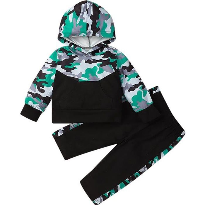 Ensemble Bébé Garçon 2 Pièces - Sweat Animaux + Pantalon Camouflage (coton/polyester), 0-4 Ans