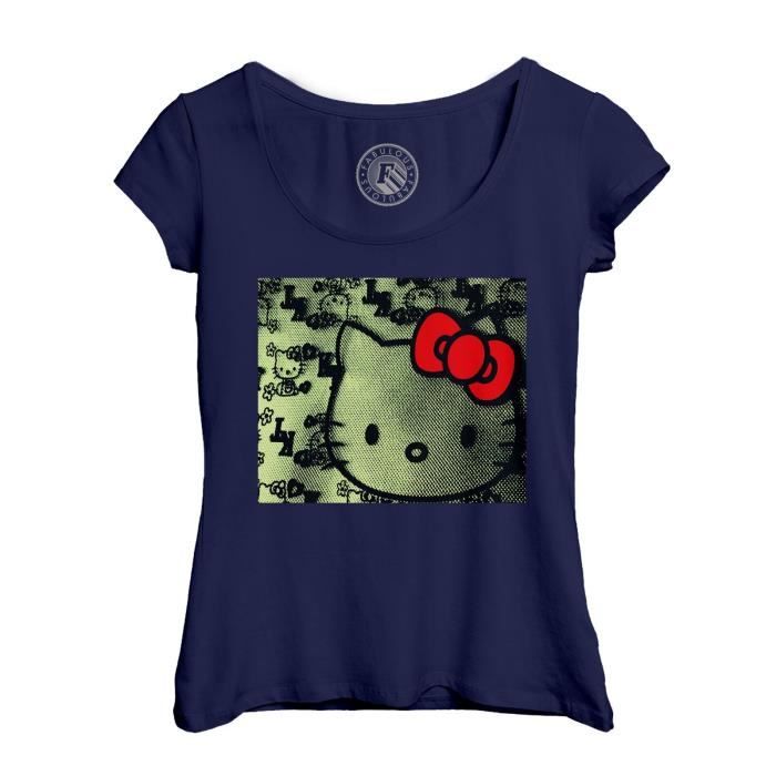 T shirt Femme FABULOUS Hello Kitty Col Echancre Manches Courtes 100 Coton Bleu