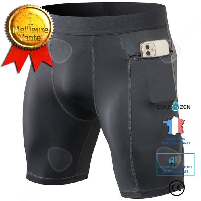 Short de fitness moulant pour hommes CONFO poches zippees gris PRO stretch a sechage rapide evac Gris Cdiscount Sport