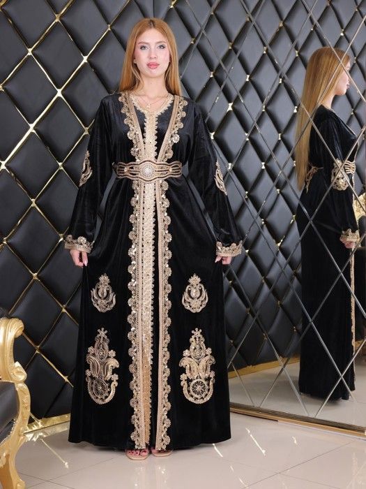 caftan rim blanc dore brode takchita abaya karakou grande taille robe dubai oriental