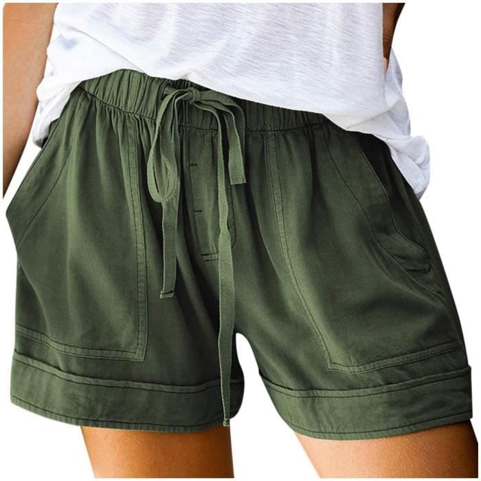 Lmcalzta Shorts Cargo Pour Femmes Décontractés à Cordon Élastique Athlétiques Gym Course Tennis Randonnée Shorts Avec Multi-Poches