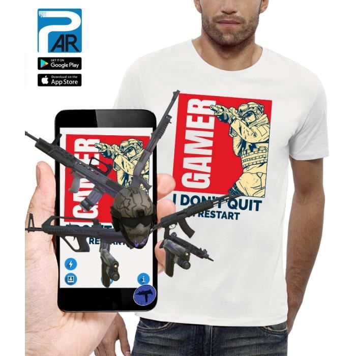 t-shirt 3d animé gamer - pixel evolution - homme - réalité augmentée