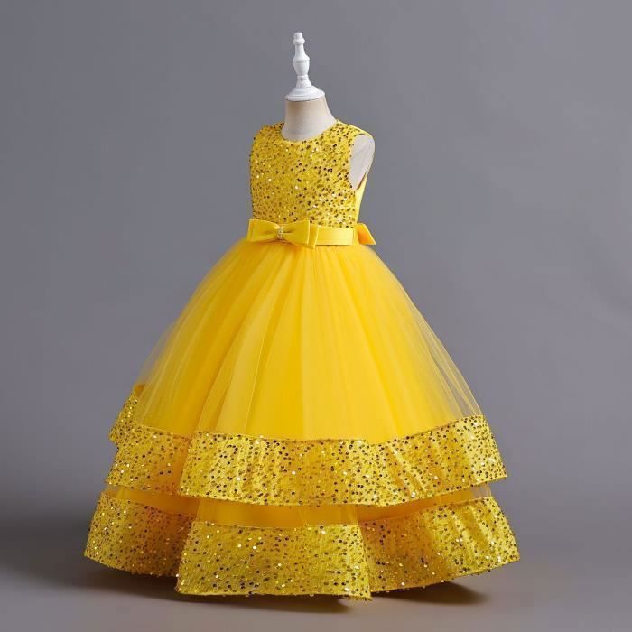 Robe Princesse Fille de Cérémonie Paillettes Sans Manches Robe de