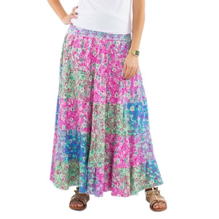 Jupe longue boh me multicolore Coline Rose Cdiscount Pr t Porter