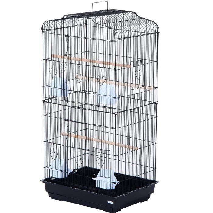 Meilleurs prix pour HSTURYZ Cage à oiseaux volière avec mangeoires perchoirs plateau amovible 2 portes dim. 46L x 36l x 92H cm métal noir