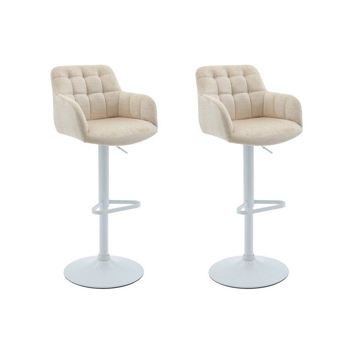 Lot de 2 tabourets de bar en velours et métal blanc - Hauteur réglable - Crème - PEGA Lot de 2 tabourets de bar en velours et métal blanc - Hauteur réglable - Crème - PEGA