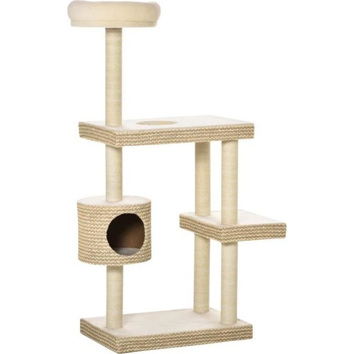 pawhut arbre à chat tour de jeu stable centre d'activités avec chiffon à gratter en sisal pour grand chat et perchoirs