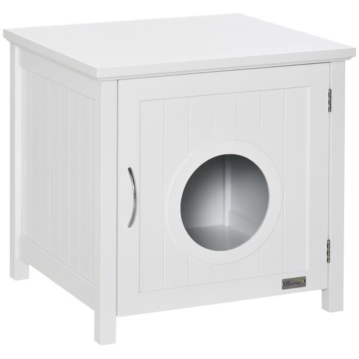 pawhut maison pour chat design meuble toilette niche cabane pour chat enceinte de litière porte magnétique table d'appoint de salon