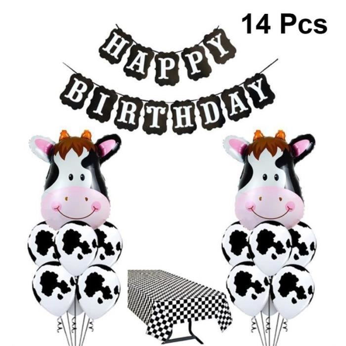 14 Pcs Decorations De Fete D Anniversaire Lait Vache A Theme Ballons Lettre Style Banniere Ballon Decoratif Pompe Pour Ballon Cdiscount Maison