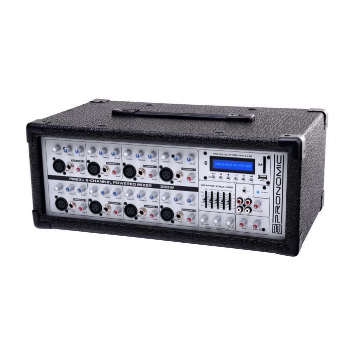 Pronomic PM83U 8-Channel Powered Mixer avec USB / SD / Lecteur MP3 Bluetooth.