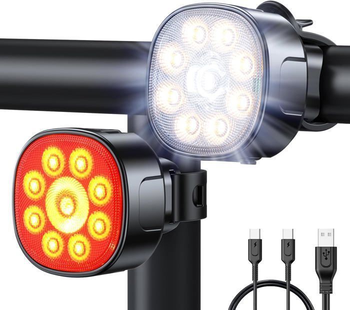 Éclairage Vélo - Lumière Vélo - Avant et Arrière - Rechargeable - 8+12 Modes de Luminosité - Puissante - Autonomie Longue - RIWILL®