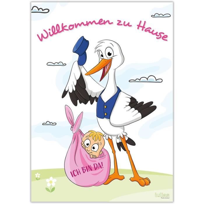 Déco Gâteau Cigogne Avec Bébé Fille – Figurine Polyrésine 11 Cm – Baptême Naissance Fille