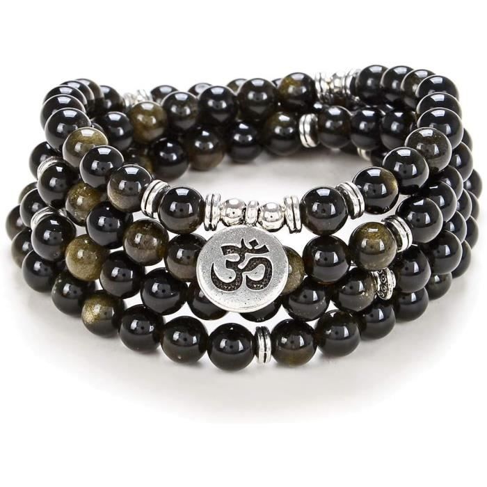 Bracelet Ou Collier Mala 108 Perles De Méditation - Pierre Labradorite Grise Avec Pendentif Noeud Celtique