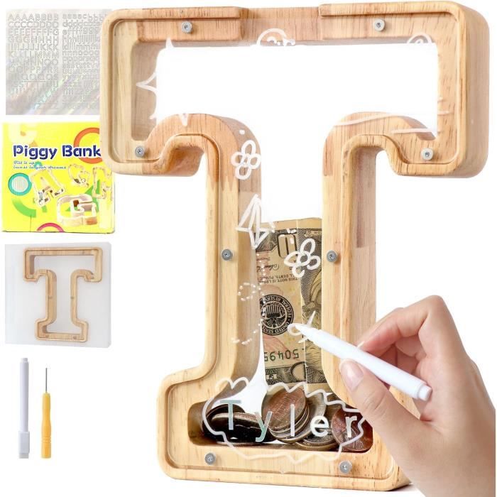 Tirelire Bois, Détachable Tirelire Personnalisée Avec Des Autocollants