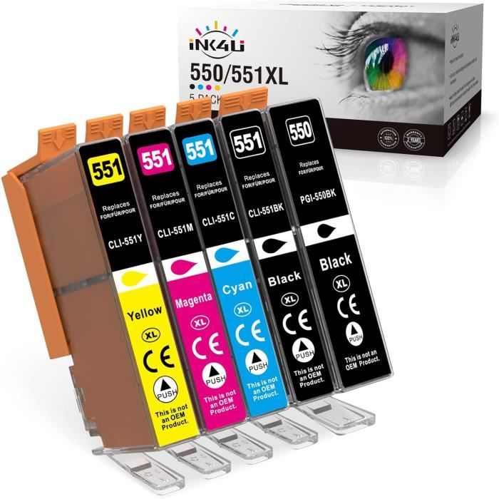 Pack 5 Cartouches Canon PGI-550&CLI-551 XL Compatibles