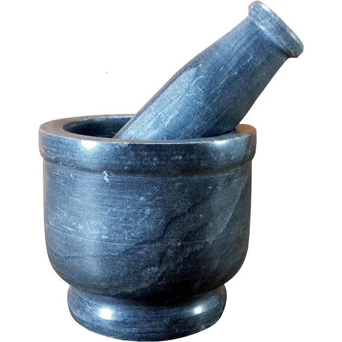 Alva Nori Mortier et pilon en fonte émaillée 2 tasses – Moulin à épices robuste – Intérieur texturé – Parfait pour guacamole, herbes et pesto – 10,2 cm – Noir