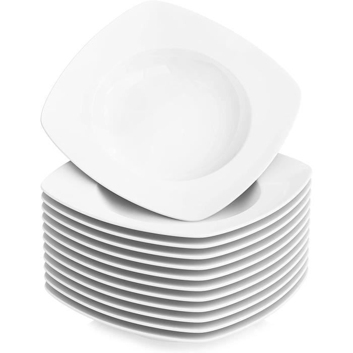 Lot De 12 Assiettes Plates En Porcelaine Blanche Crème - 26 Cm - Service Pour 12 Personnes - Vaisselle Haut De Gamme - 12