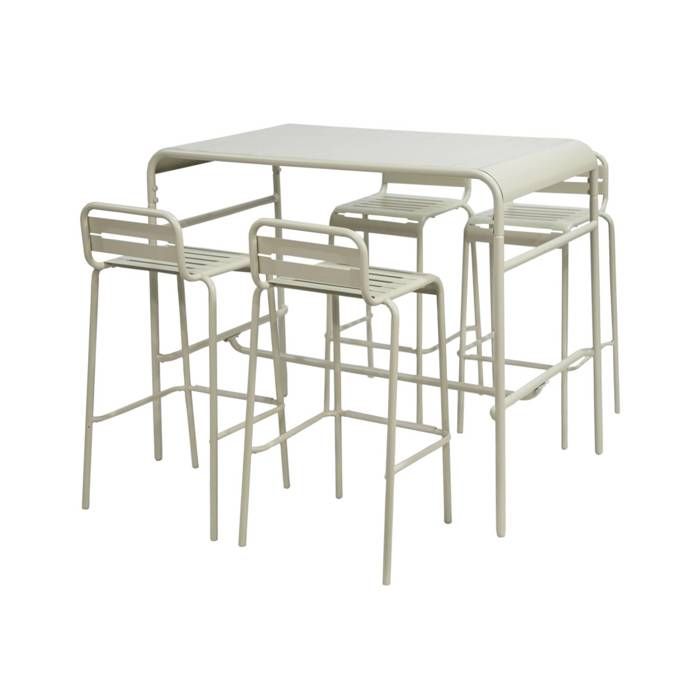 Table haute de jardin acier + 4 assises AMELIA beige. 4 chaises hautes en acier. 120 x 70cm x 95cm Table haute de jardin acier + 4 assises AMELIA beige. 4 chaises hautes en acier. 120 x 70cm x 95cm