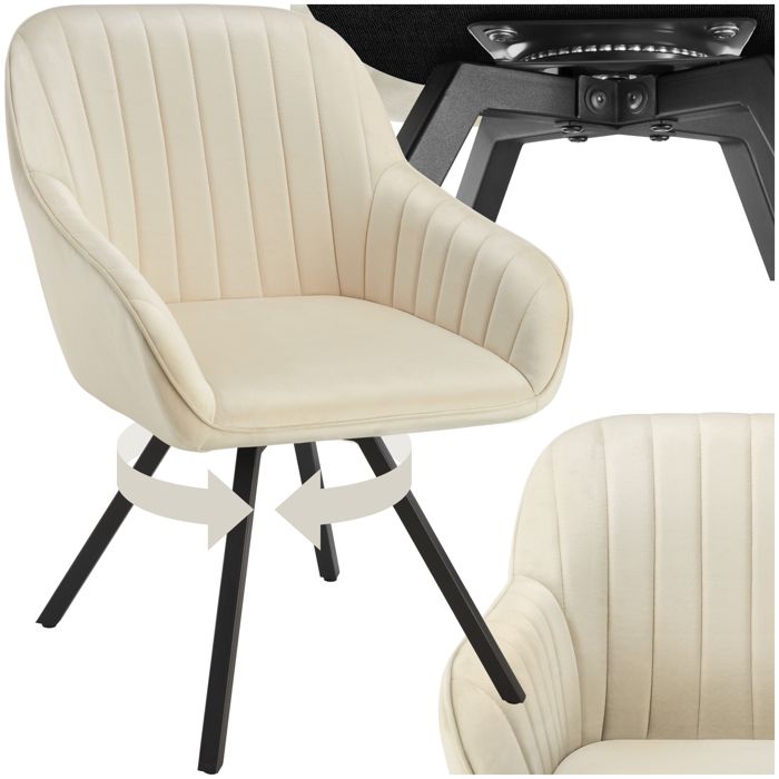 Chaise - TECTAKE - Fauteuil pivotant SNUG avec accoudoirs aspect velours rembourré pieds en acier fins 58 x 58 x 82 cm - Crème