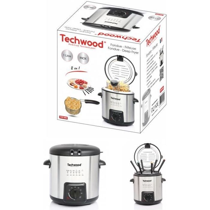 FRITEUSE + Appareil à FONDUE 2 EN 1 840W Design GRISE cadeau de noël