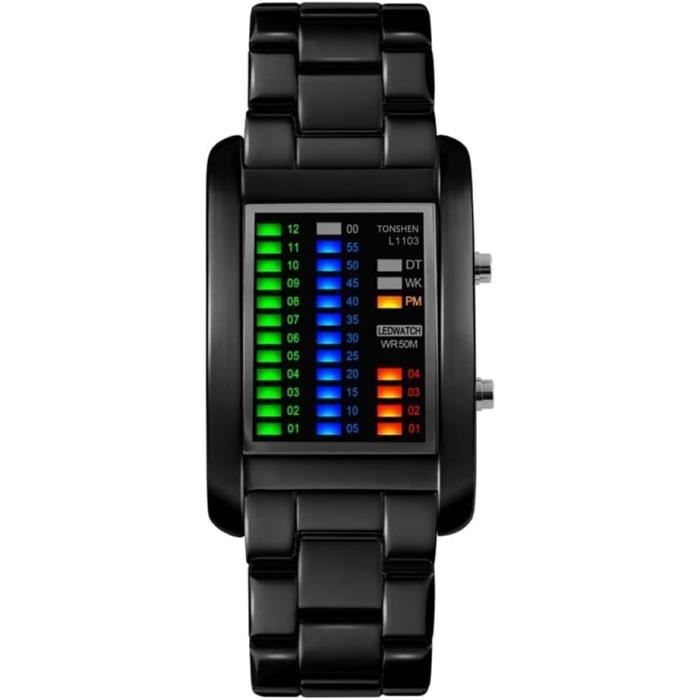 Montre LED Homme étanche – Boîtier Métal, Affichage Numérique, Bracelet Ajustable – Sport Et Quotidien, Design éco-énergétique