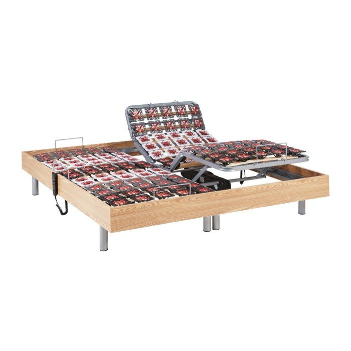 Sommier électrique de relaxation déco 2x78 plots - 2 x 90 x 200 cm - Chêne naturel - NAFURI de YSMÉE