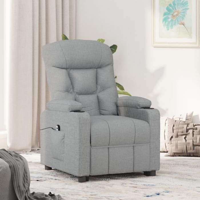 Fauteuil inclinable électrique - Gris clair - Tissu synthétique - Design contemporain - Confort optimal