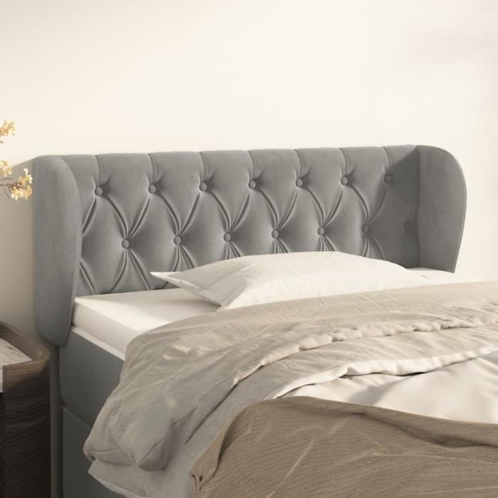 3117522 vidaXL Tête de lit avec oreilles Gris clair 103x23x78-88 cm Velours