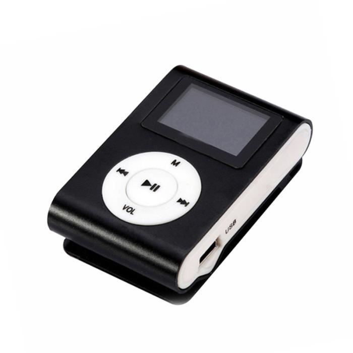 Mini Lecteur MP3 Sportif Avec Clip – 180mAh, Son Sans Perte, Support Carte 64Go – Idéal Course & Loisirs (Noir)