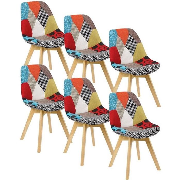WOLTU Lot de 6 Chaises de salle à manger Chaises scandinaves pieds en bois Style nordique Patchwork