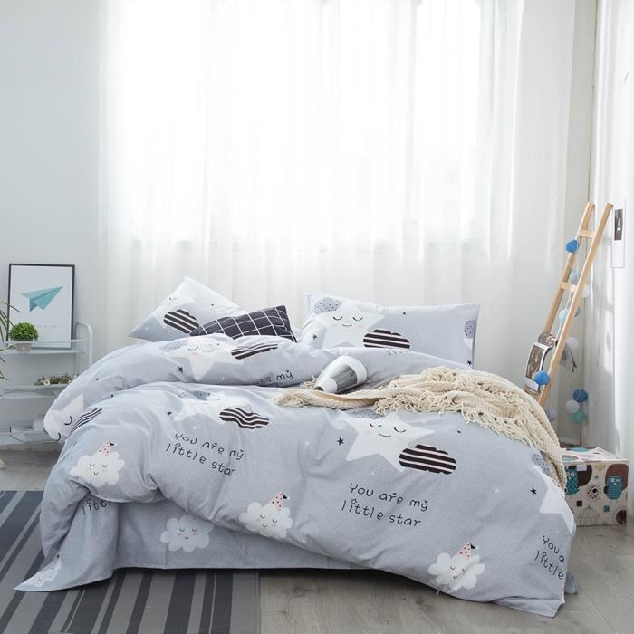 Ensemble de literie pour enfant en trois pièces avec dessins animés drap-housse housse de couette et taie doreiller Style C