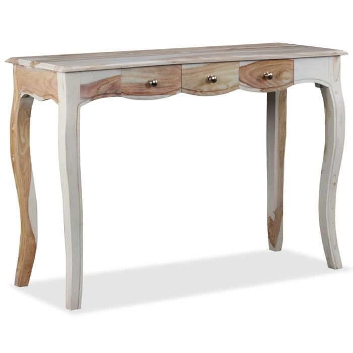 table console en bois massif avec 3 tiroirs - yosoo - bois de sesham - marron et blanc