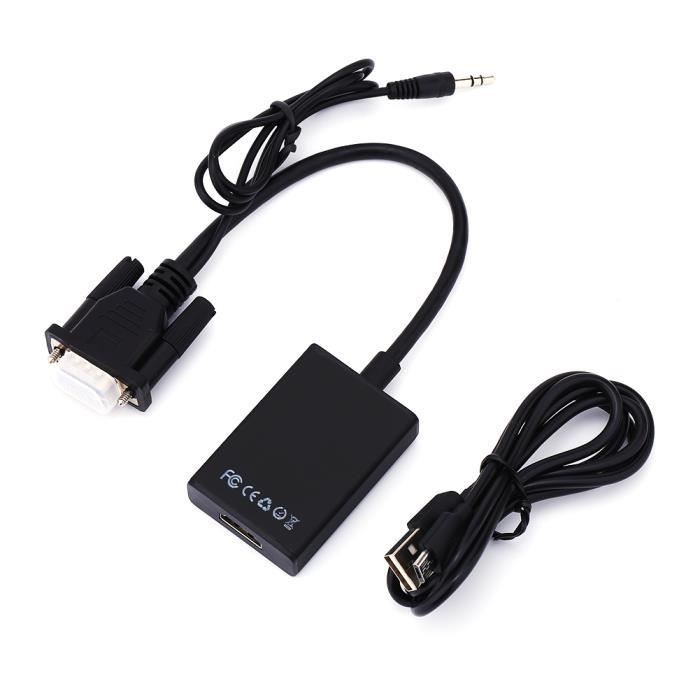 Adaptateur HDMI Vers VGA + Audio + Micro USB - Full HD 1080P - Noir (ouvert Jamais Utilisé)
