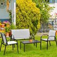 COSYWAY Salon de Jardin 4 Personnes avec 1 Table Basse en Verre, Tissu en Textilene à Séchage Rapide Anti-UV, Gris-1
