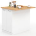 Îlot Central Cuisine IVO 120cm Blanc Et Hêtre - Avec Rangements Et Plan De Travail