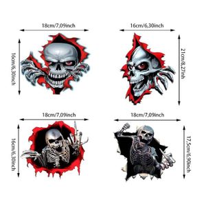 Lot De 2 Autocollants 3D Tête De Mort En Zinc - Argent, 57x44mm, Pour Voiture, Moto, Casque - 3